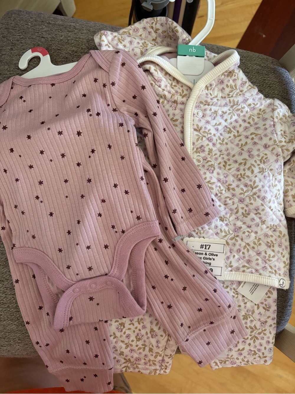 Pink Floral and Star-Print Baby One-Piece Set